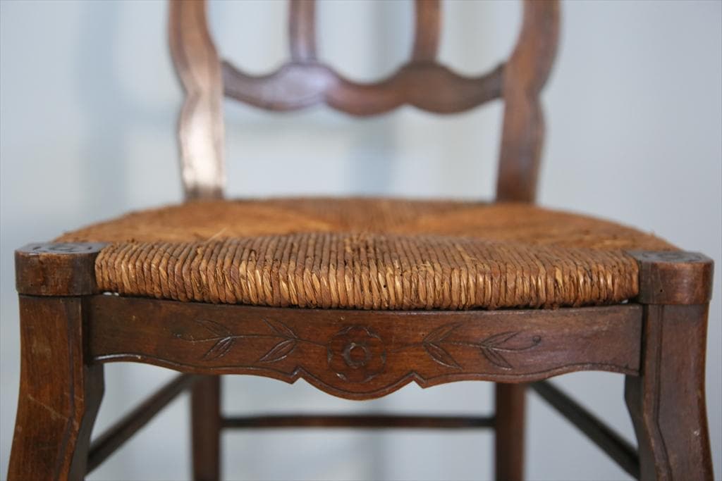 フランスアンティーク猫脚ダイニングチェア/イス/ラッシュシート(90-193)