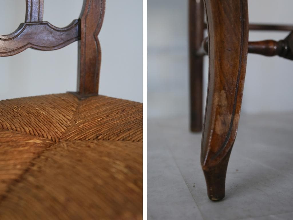 フランスアンティーク猫脚ダイニングチェア/イス/ラッシュシート(90-193)