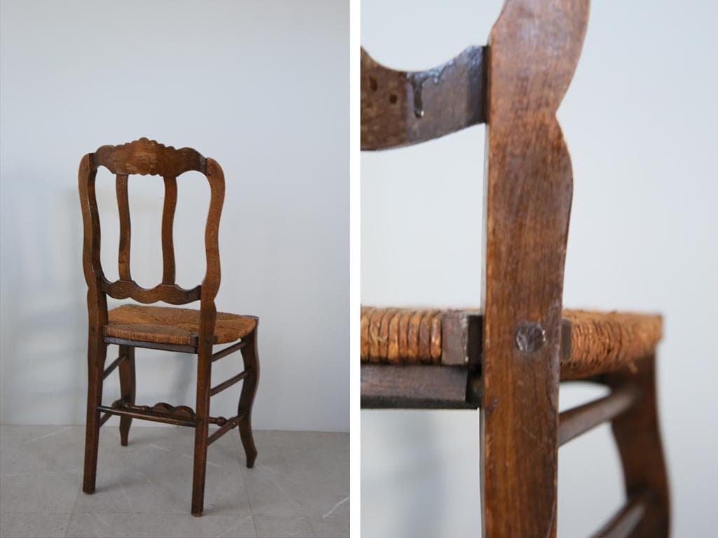 フランスアンティーク猫脚ダイニングチェア/イス/ラッシュシート(90-193)