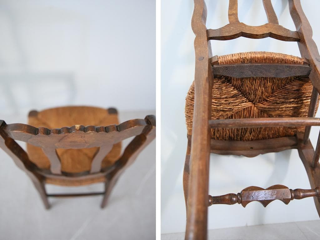 フランスアンティーク猫脚ダイニングチェア/イス/ラッシュシート(90-193)