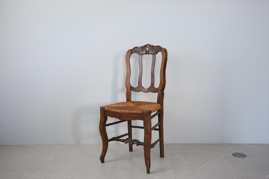 フランスアンティーク猫脚ダイニングチェア/イス/ラッシュシート(90-193)