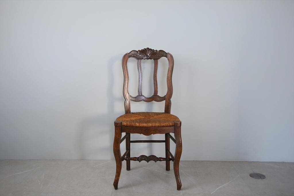 フランスアンティーク猫脚ダイニングチェア/イス/ラッシュシート(90-193)