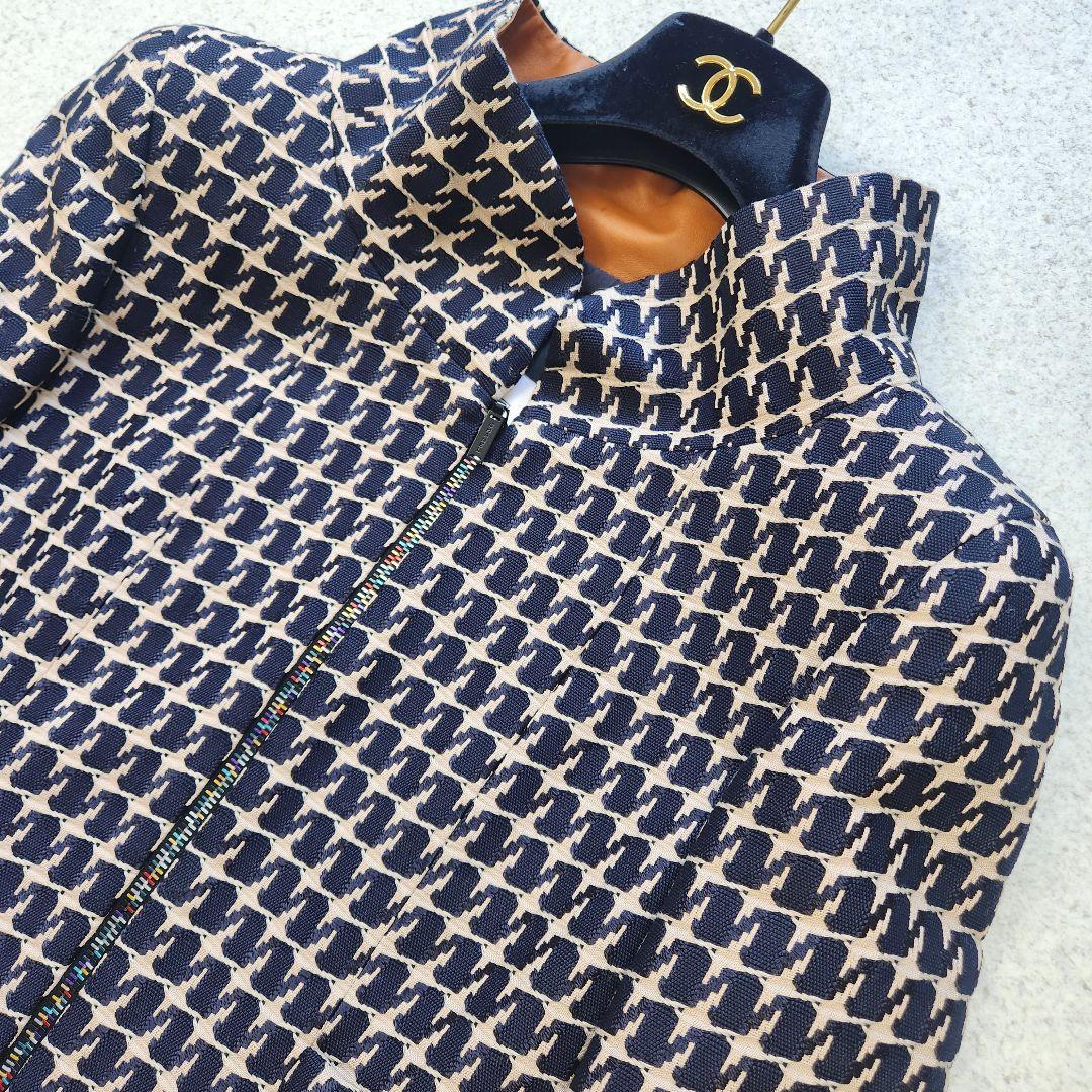 CHANEL ✨01P ツイード ジップアップ ジャケット レザー切替 38