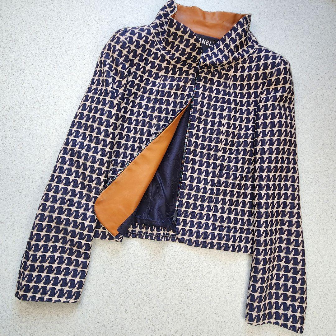 CHANEL ✨01P ツイード ジップアップ ジャケット レザー切替 38