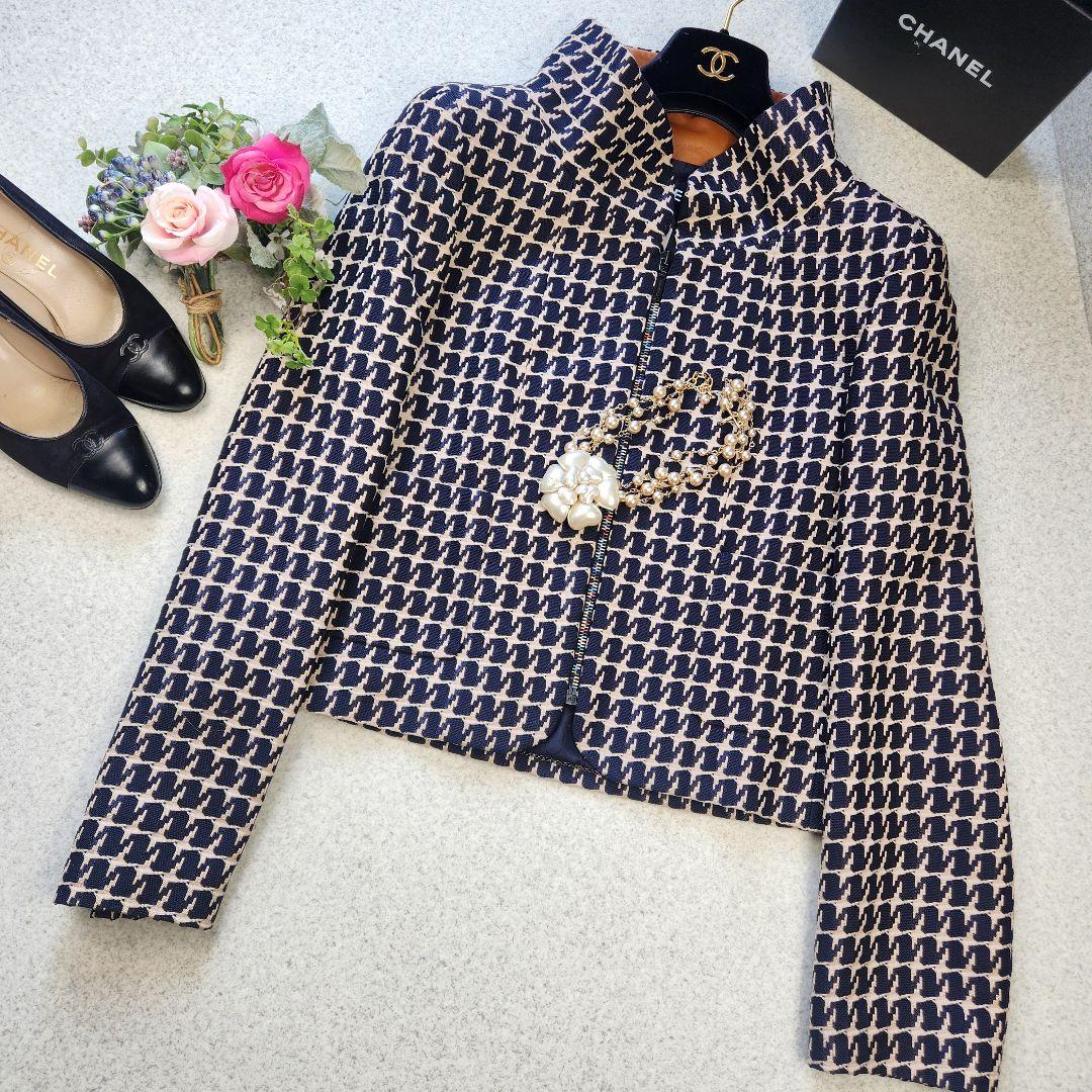 CHANEL ✨01P ツイード ジップアップ ジャケット レザー切替 38