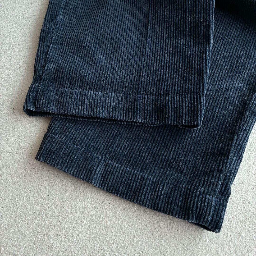 90s ポロラルフローレン 太畝コーデュロイ ツータックパンツ くすみネイビー