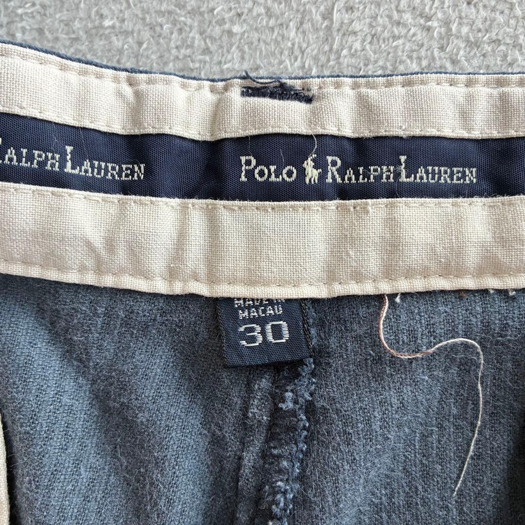 90s ポロラルフローレン 太畝コーデュロイ ツータックパンツ くすみネイビー