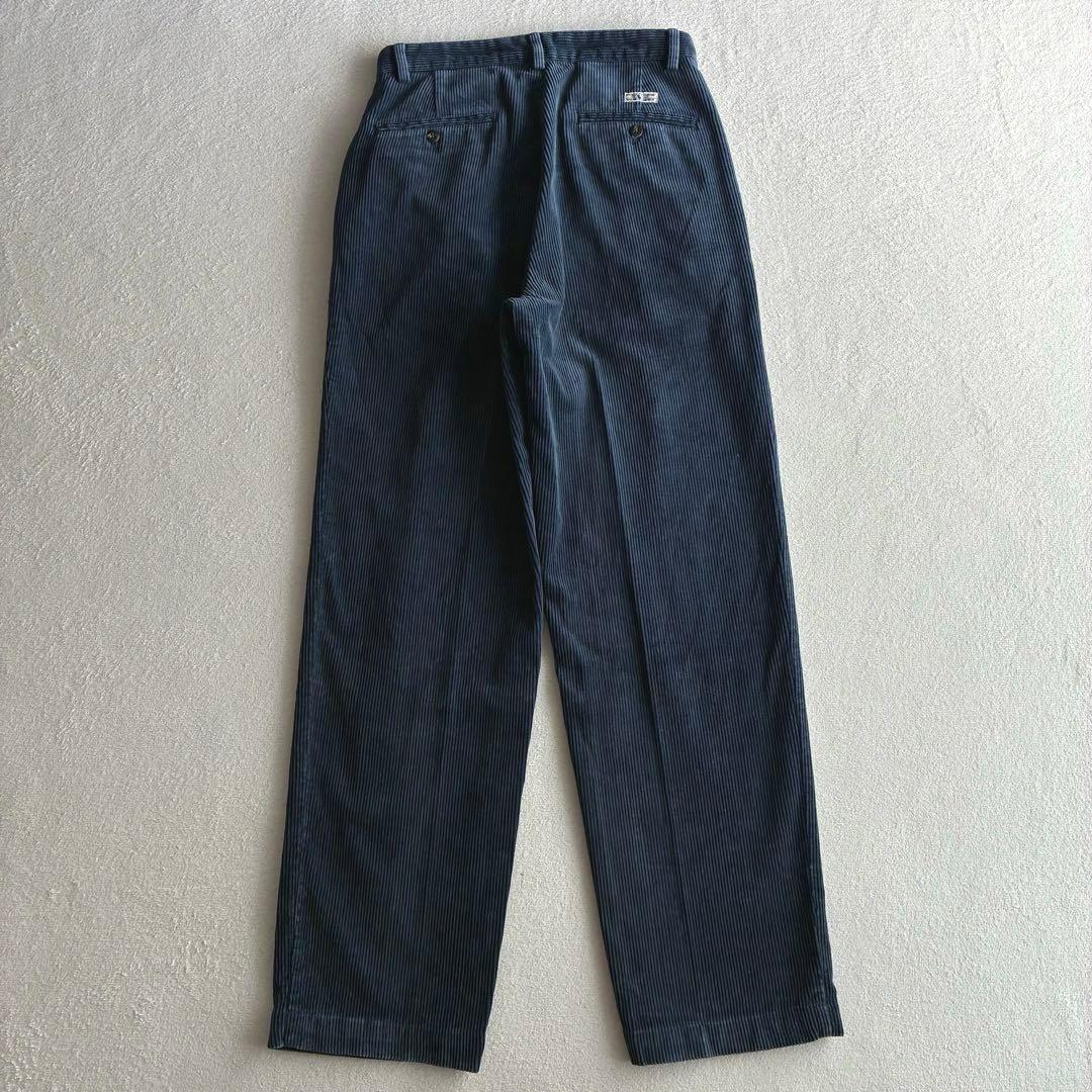 90s ポロラルフローレン 太畝コーデュロイ ツータックパンツ くすみネイビー