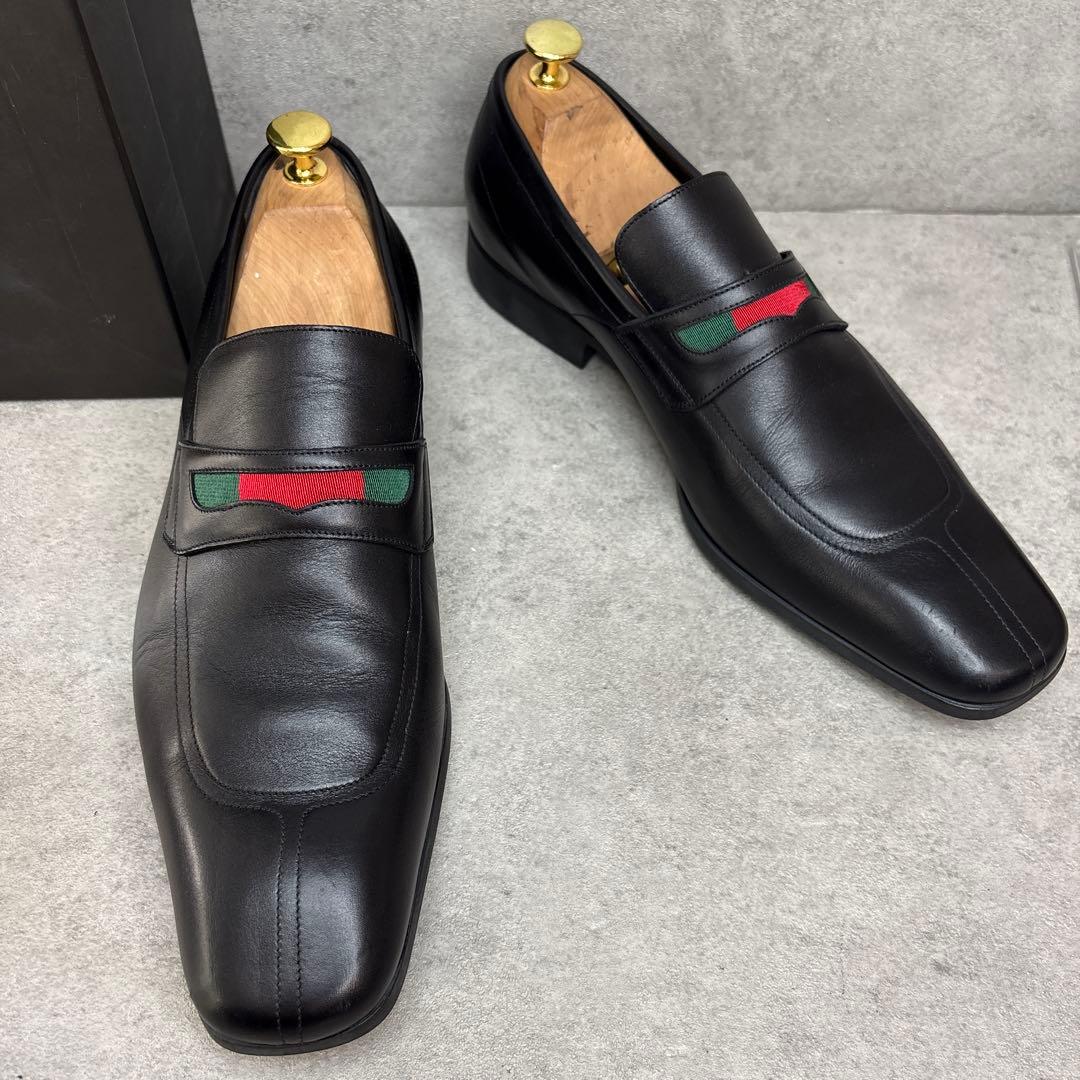 未使用級！GUCCI グッチ　シェリーライン　スクエアトゥ　レザーローファー