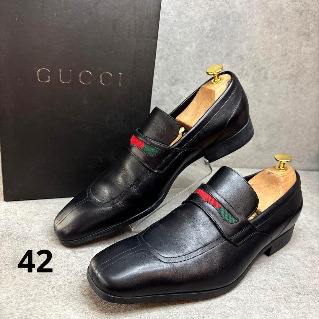 未使用級！GUCCI グッチ　シェリーライン　スクエアトゥ　レザーローファー
