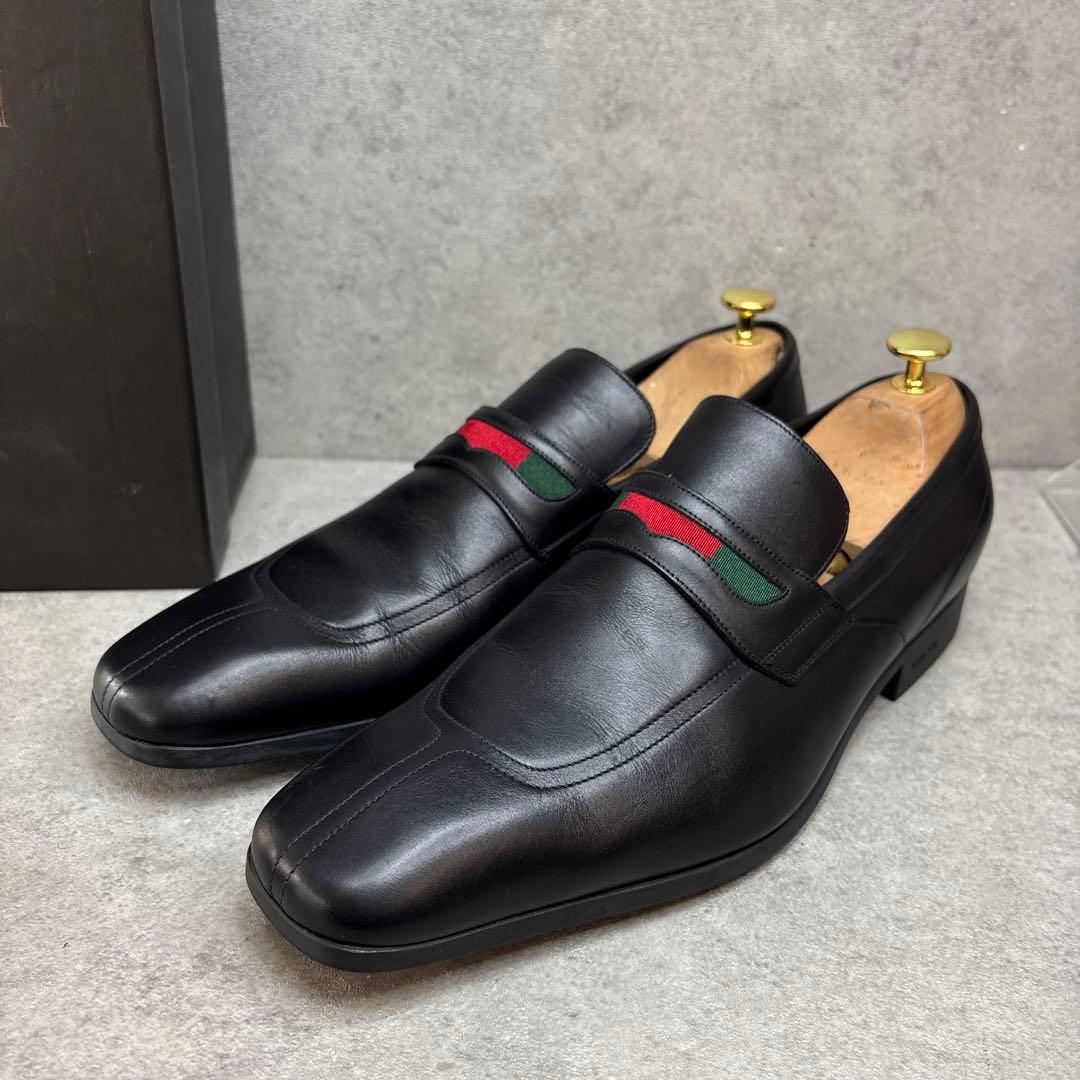 未使用級！GUCCI グッチ　シェリーライン　スクエアトゥ　レザーローファー