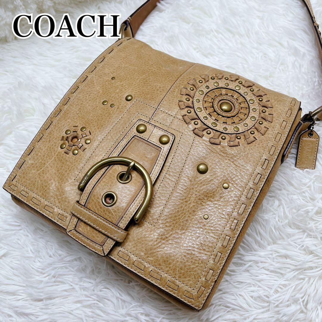 希少 COACH ショルダーバッグ スタッズ ヴィンテージ レザー 10065