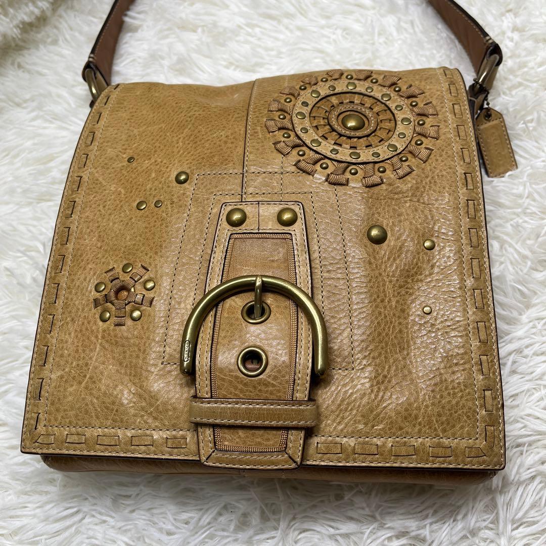 希少 COACH ショルダーバッグ スタッズ ヴィンテージ レザー 10065