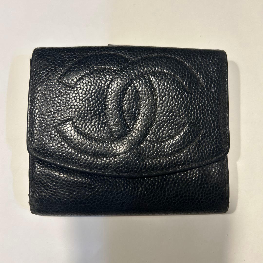 CHANEL ブラックレザー 二つ折り財布