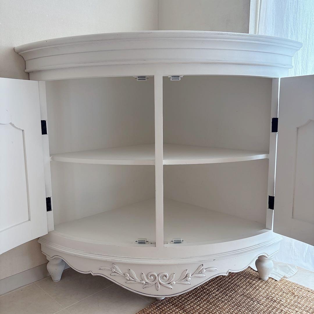 白家具　シャビーシック　フレンチカントリー　コーナーキャビネット　フランス製