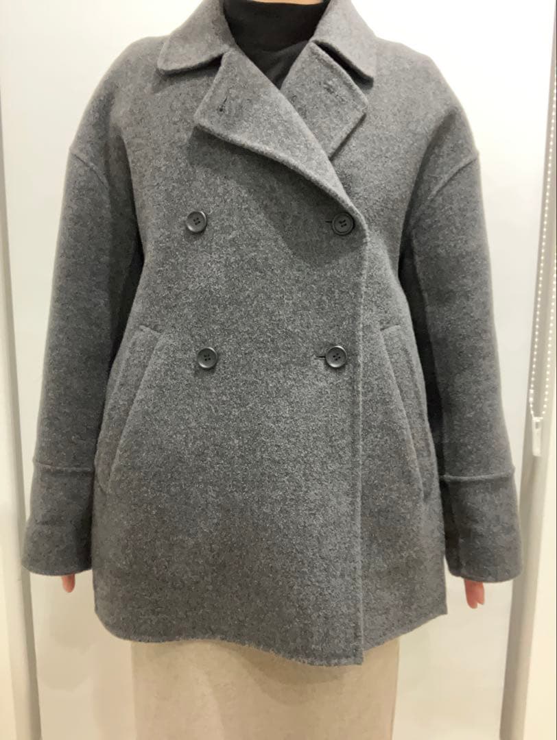 ダブルフェイス Pコート アイニードモアシューズ ウール100% グレー