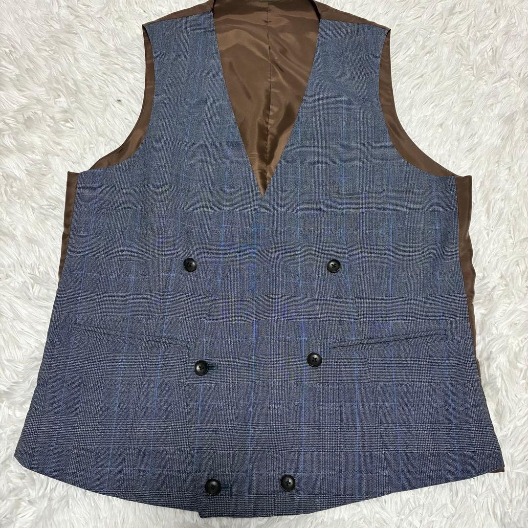 スーツセレクト　スーツ　3ピース　ブルー　格子柄　背抜き　ビジネス　冠婚葬祭