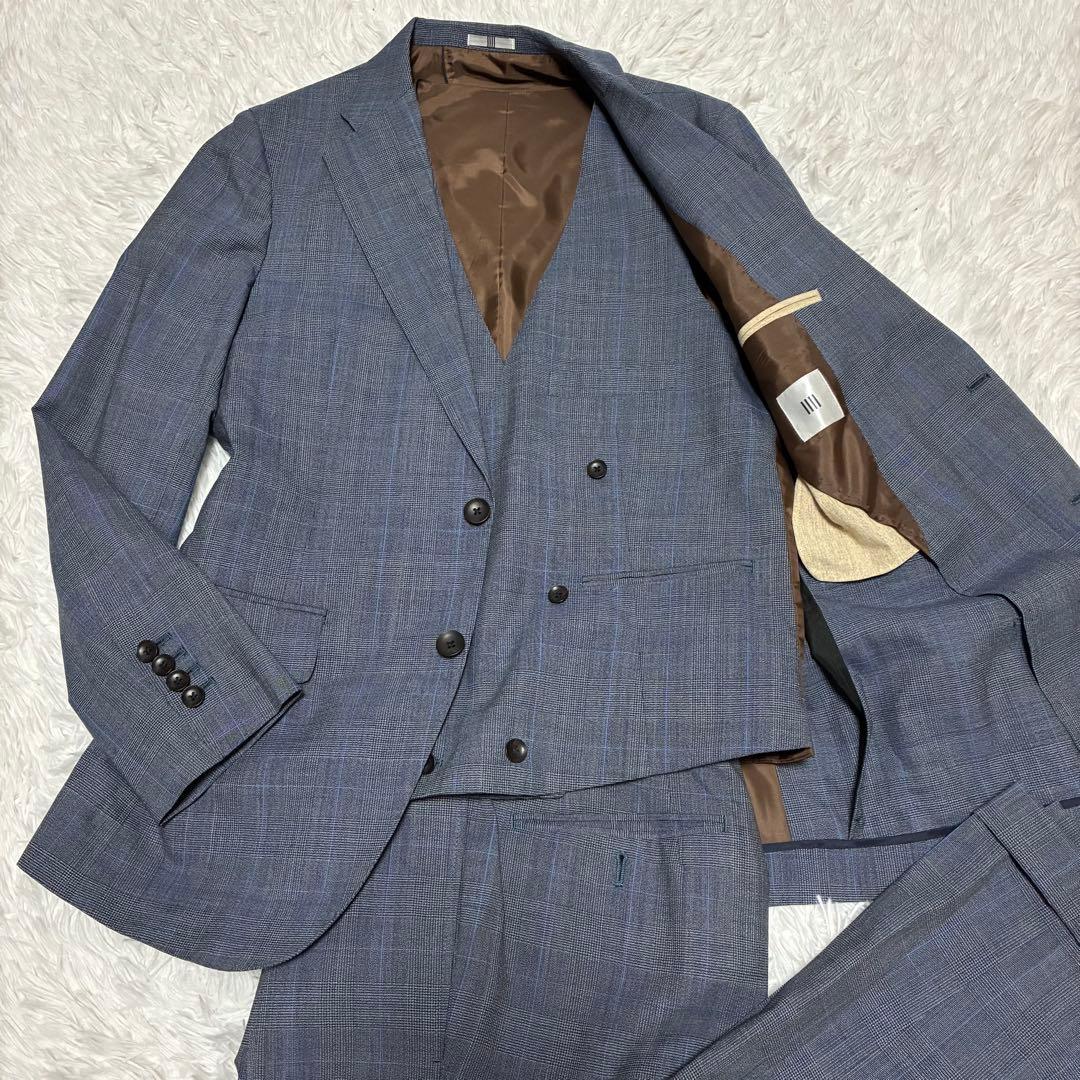 スーツセレクト　スーツ　3ピース　ブルー　格子柄　背抜き　ビジネス　冠婚葬祭