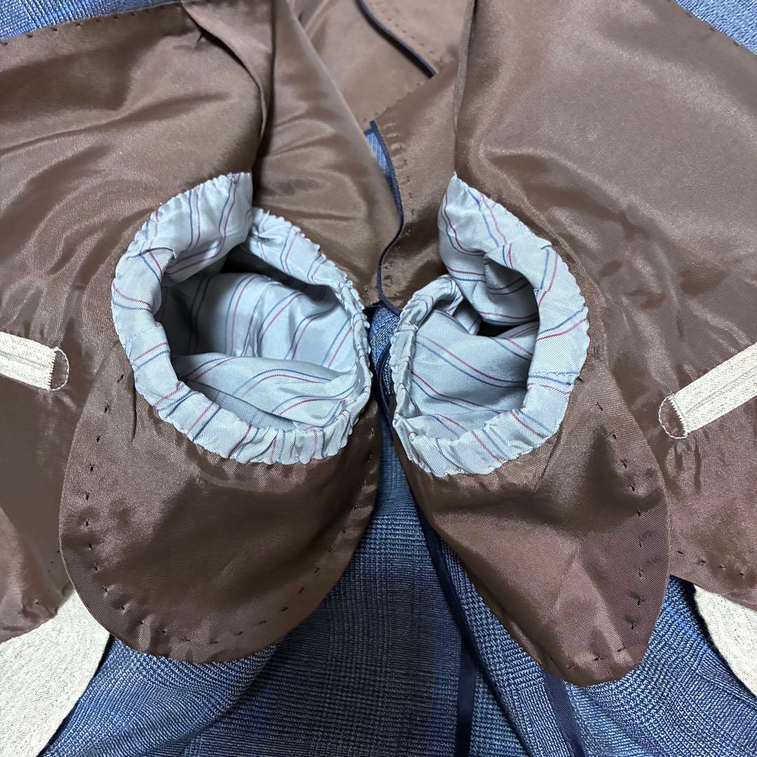 スーツセレクト　スーツ　3ピース　ブルー　格子柄　背抜き　ビジネス　冠婚葬祭