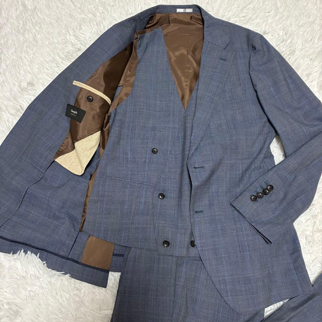 スーツセレクト　スーツ　3ピース　ブルー　格子柄　背抜き　ビジネス　冠婚葬祭