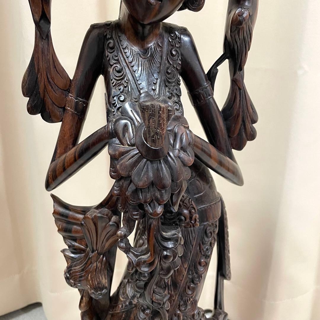 バリ島　木彫り　女性像　彫刻　黒檀　アンティーク　置物