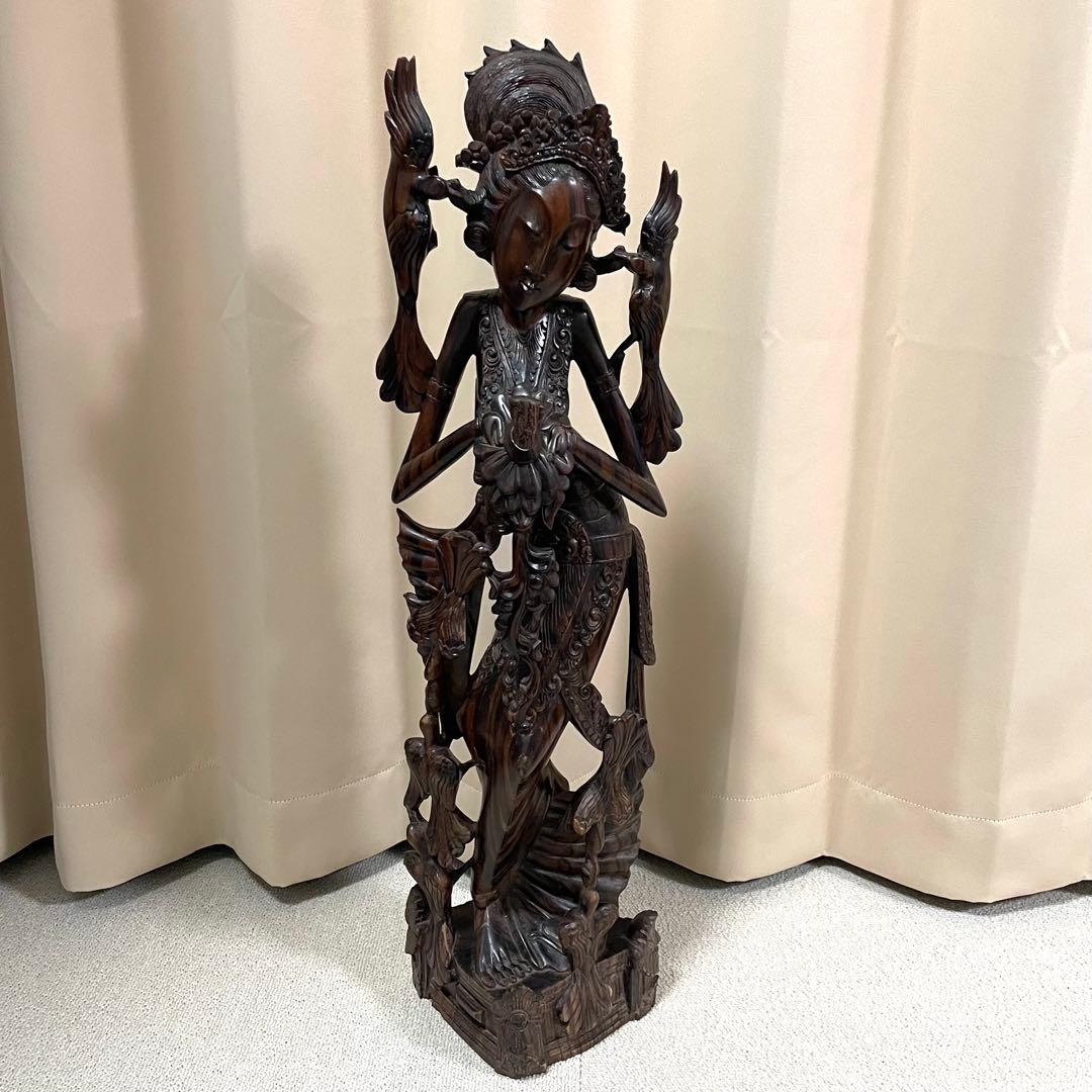 バリ島　木彫り　女性像　彫刻　黒檀　アンティーク　置物