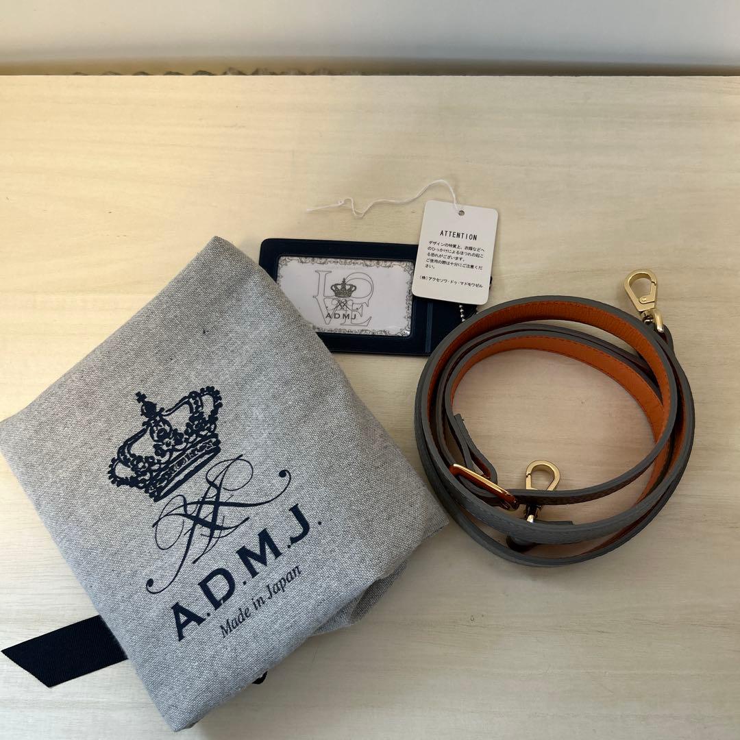 ADMJ ハンドバッグ　ショルダーバッグ　レザー　グレー　エンブレム