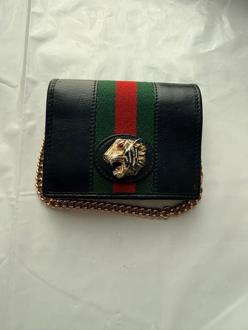 良品 グッチ ラジャ タイガー チェーンウォレット シェリー 二つ折り財布