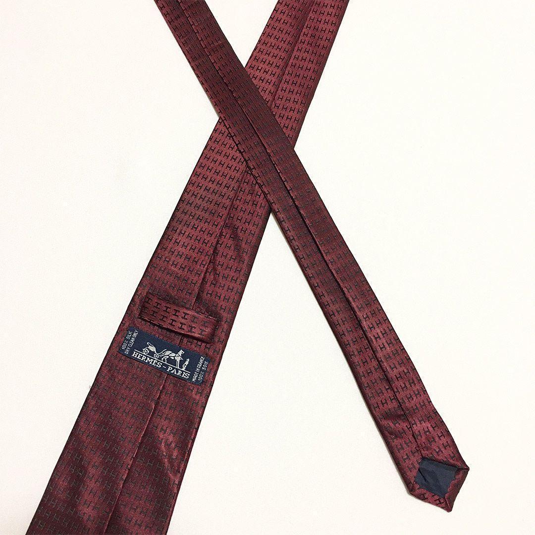 未使用級 H織りタイ ファソネH柄 エルメス HERMES ネクタイ ワイン
