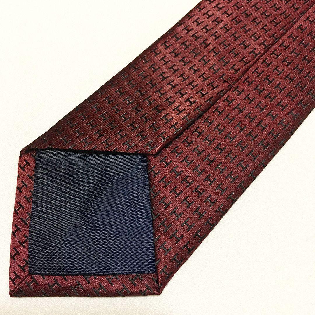 未使用級 H織りタイ ファソネH柄 エルメス HERMES ネクタイ ワイン