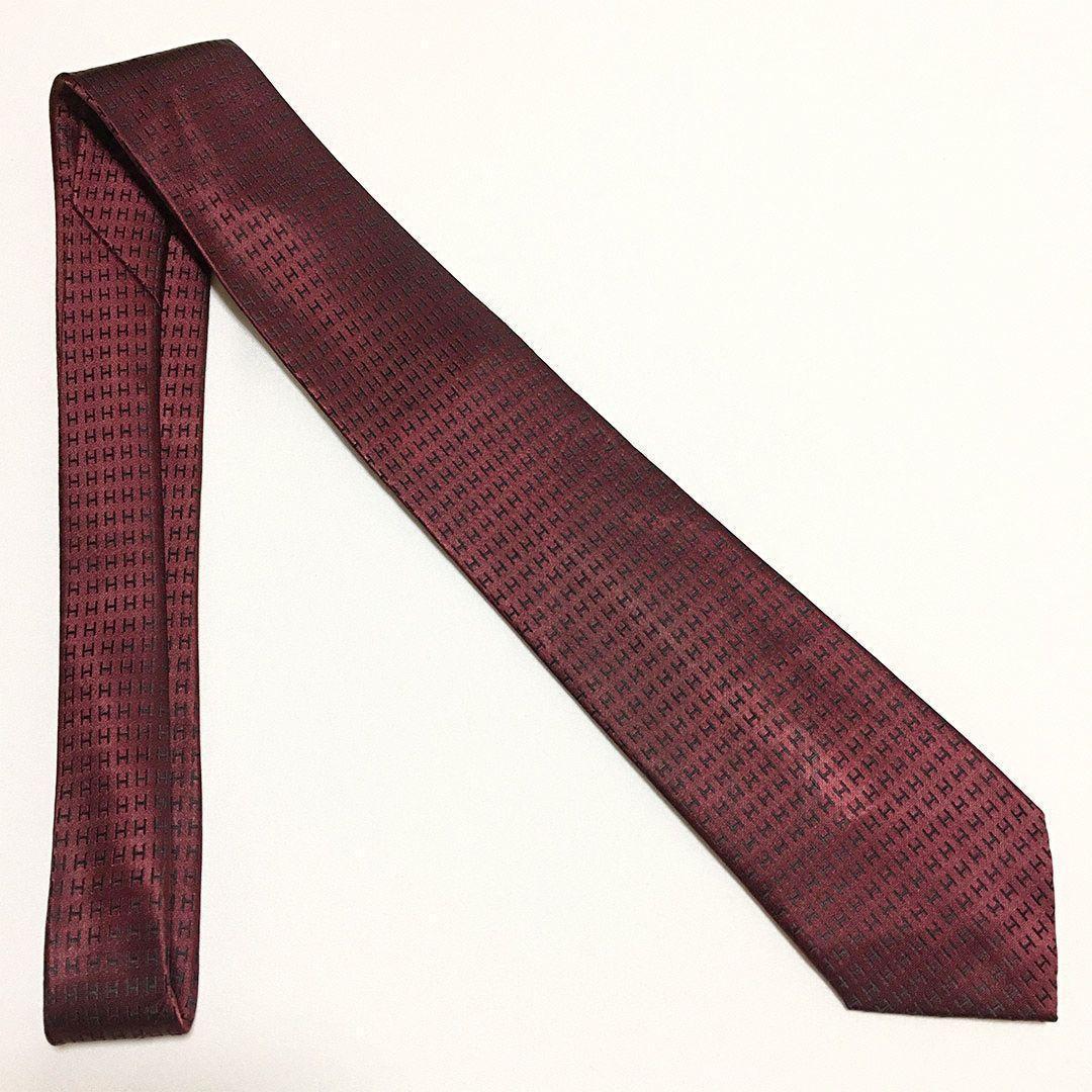 未使用級 H織りタイ ファソネH柄 エルメス HERMES ネクタイ ワイン