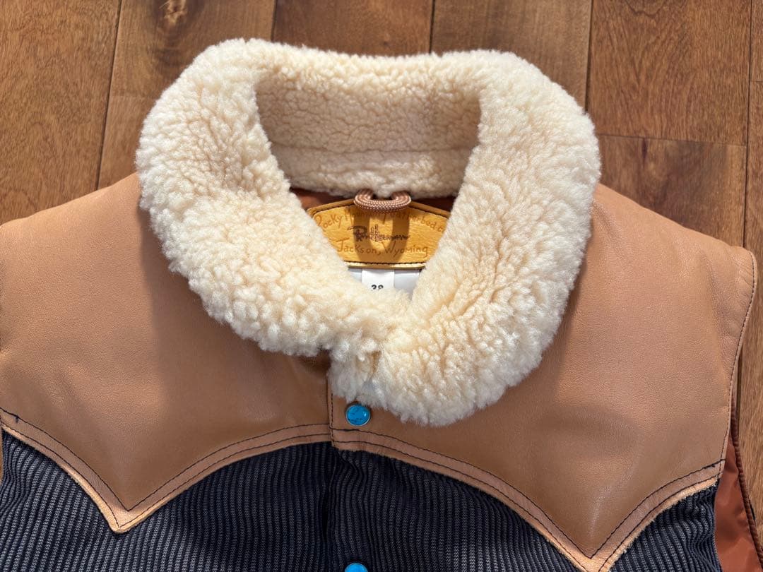 Ron Herman別注ロッキーマウンテンMダウンベスト/レザー×シープ襟38