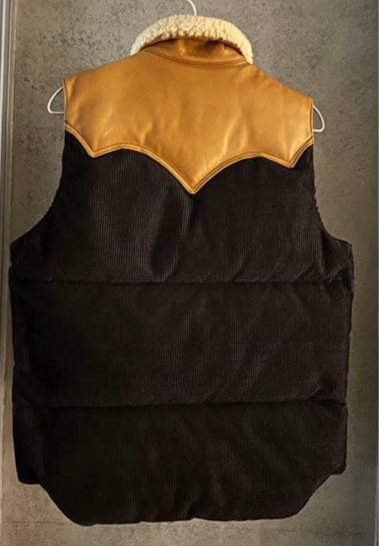 Ron Herman別注ロッキーマウンテンMダウンベスト/レザー×シープ襟38