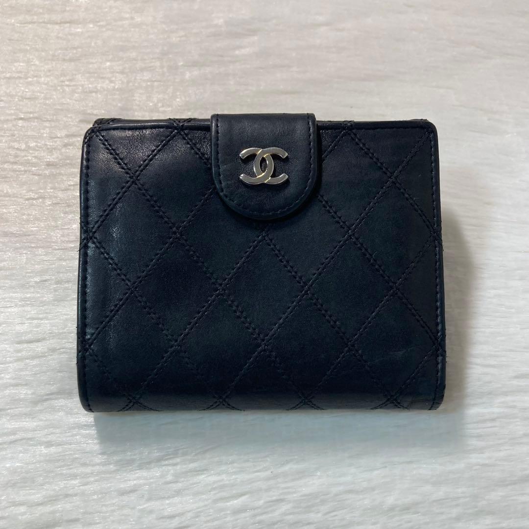 最終値下げ　CHANEL シャネル　二つ折り　人気　黒　ビコローレ　折り財布