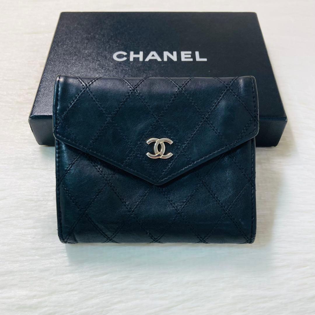 最終値下げ　CHANEL シャネル　二つ折り　人気　黒　ビコローレ　折り財布