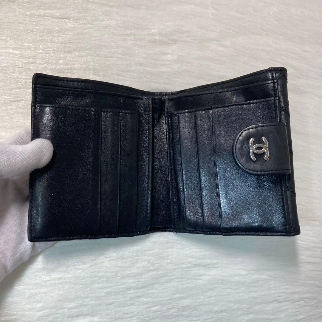 最終値下げ　CHANEL シャネル　二つ折り　人気　黒　ビコローレ　折り財布