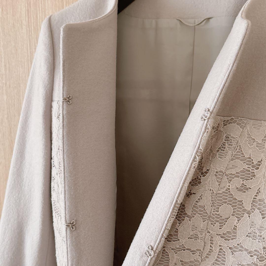 【1104】アナイ　天竺×レースモヘア刺繍ジャケット　ライトグレー　フォーマル