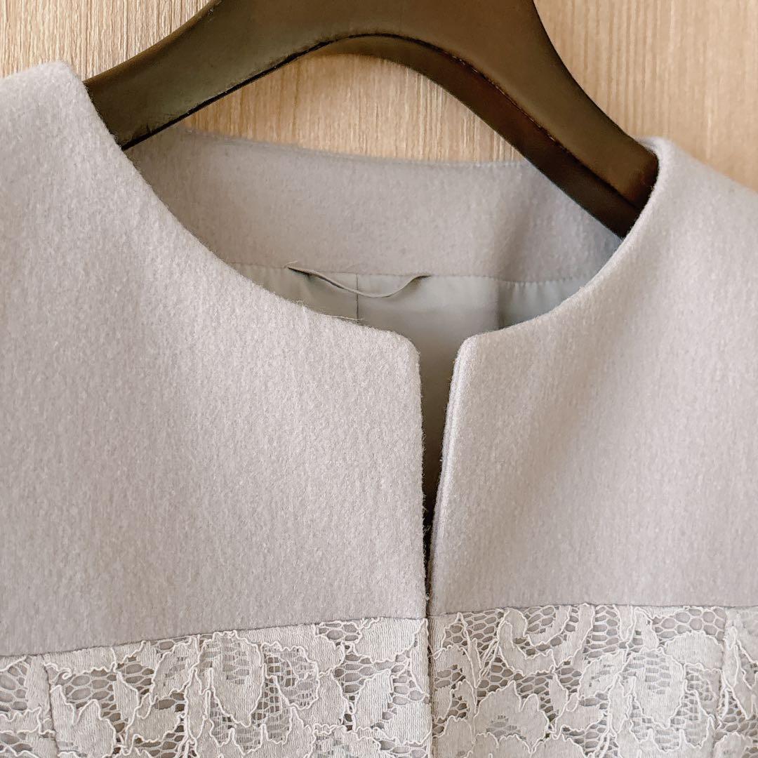 【1104】アナイ　天竺×レースモヘア刺繍ジャケット　ライトグレー　フォーマル