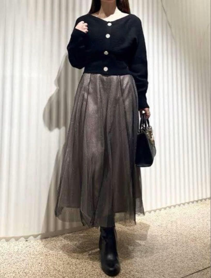 SNIDEL カーデ×チュールスカートセット　BLK