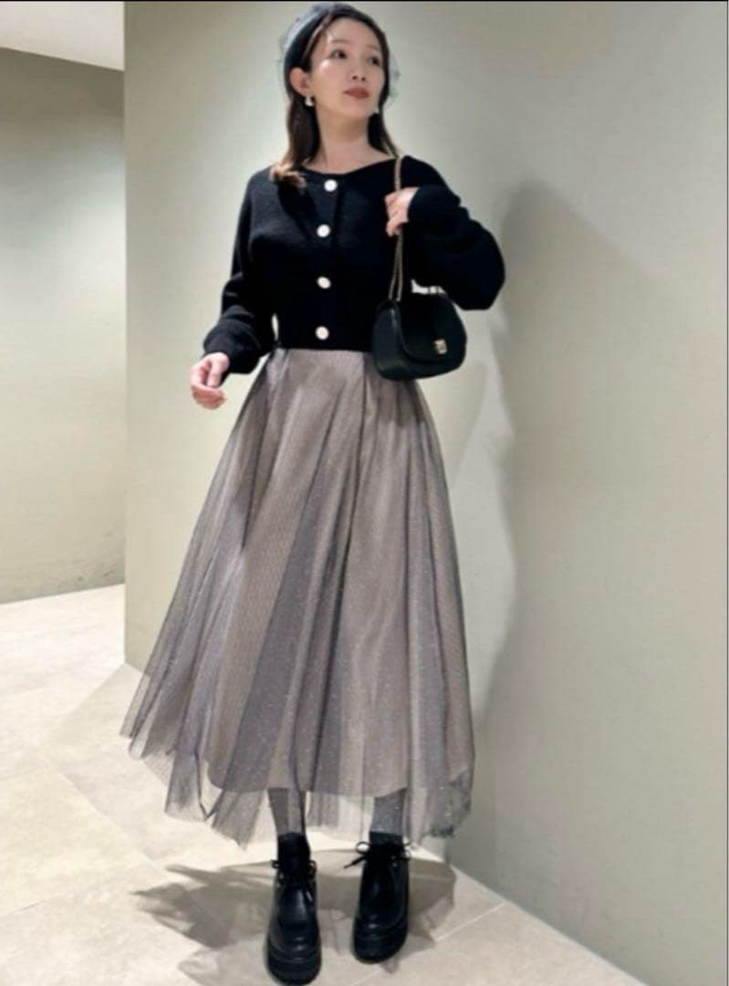 SNIDEL カーデ×チュールスカートセット　BLK