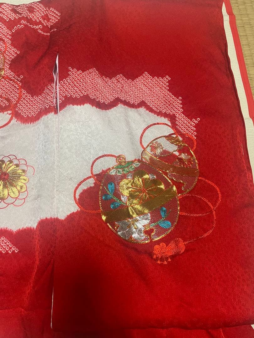 お宮参り　産着　掛け着　金駒刺繍　絞り　正絹　高級　半襟　七五三　女の子　長襦袢
