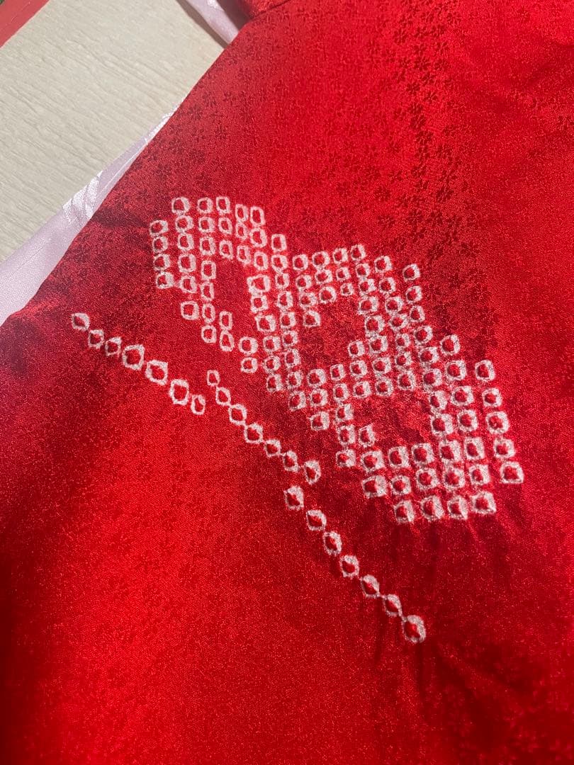 お宮参り　産着　掛け着　金駒刺繍　絞り　正絹　高級　半襟　七五三　女の子　長襦袢