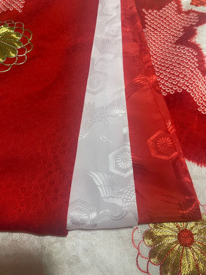 お宮参り　産着　掛け着　金駒刺繍　絞り　正絹　高級　半襟　七五三　女の子　長襦袢