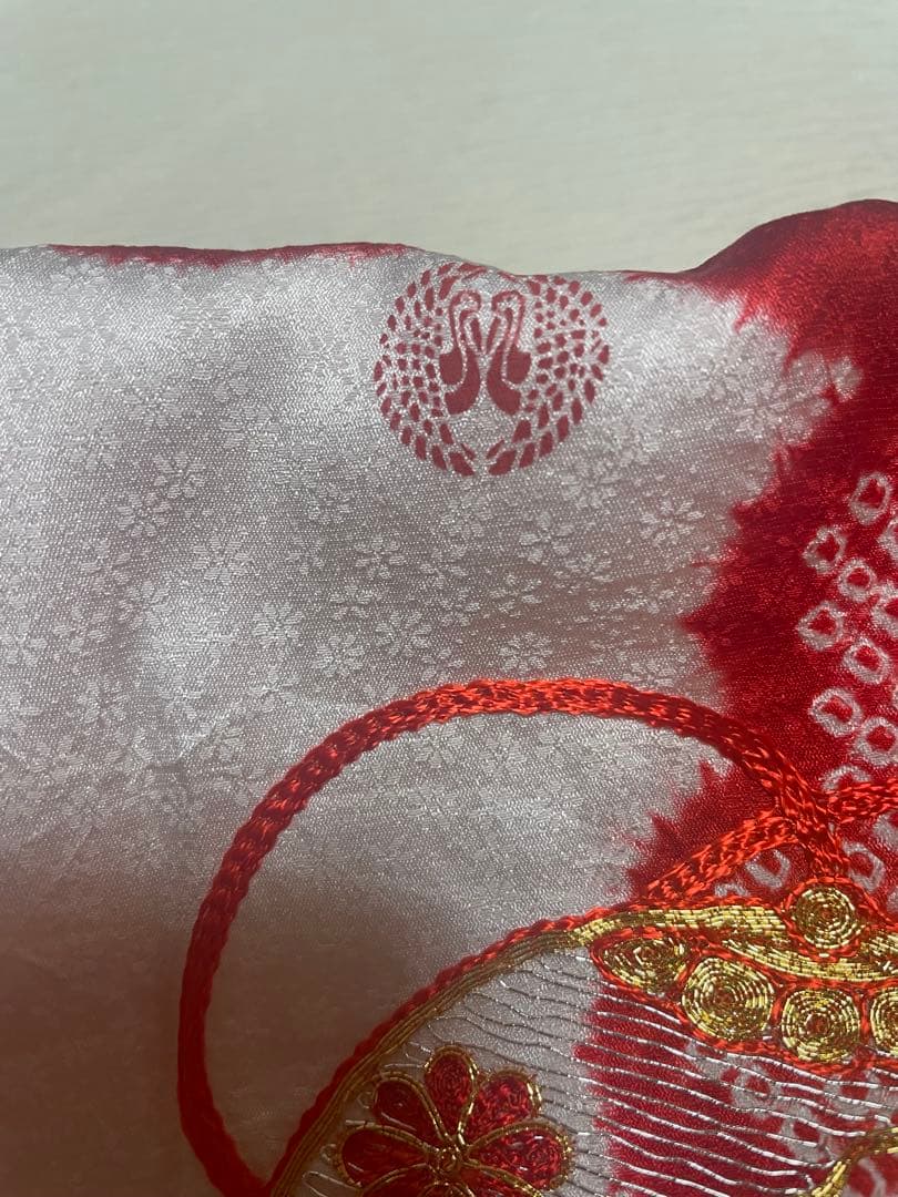 お宮参り　産着　掛け着　金駒刺繍　絞り　正絹　高級　半襟　七五三　女の子　長襦袢