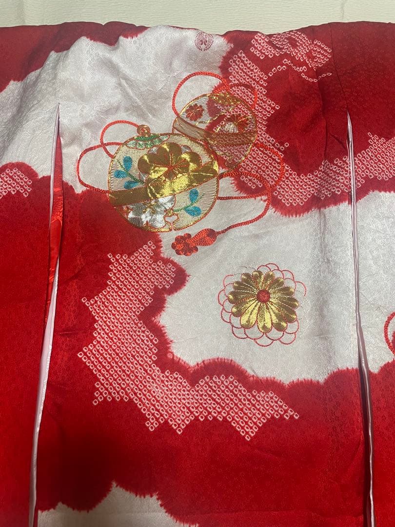 お宮参り　産着　掛け着　金駒刺繍　絞り　正絹　高級　半襟　七五三　女の子　長襦袢