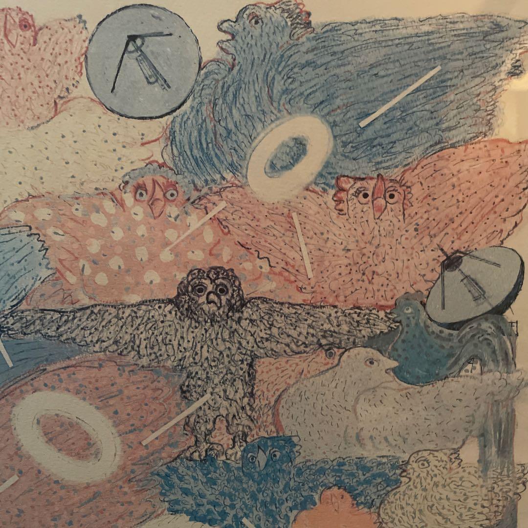 粟津潔 Awazu 「鳥たちとテレビ」 リトグラフ直筆サイン　真作　15/30部