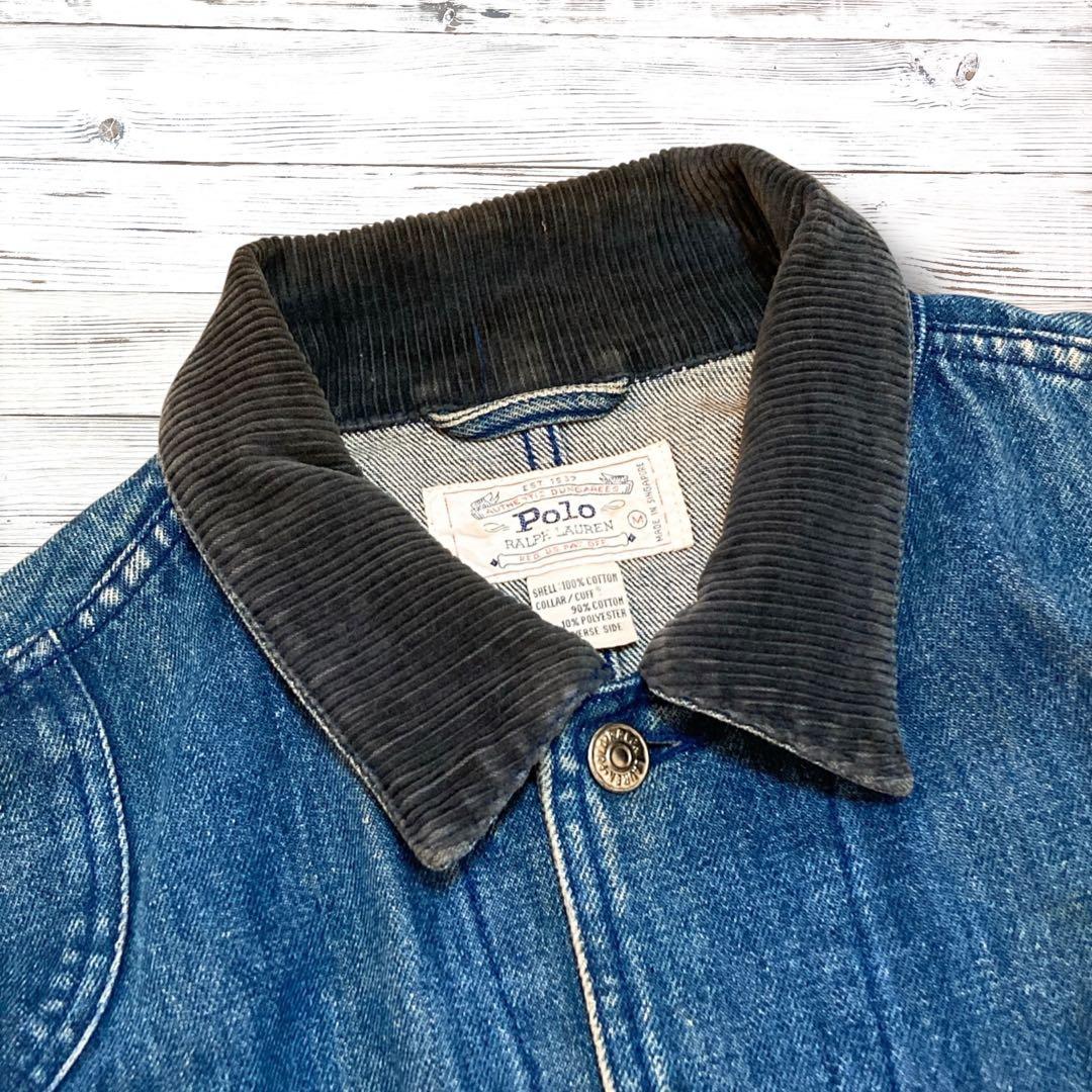 80s ポロ ラルフローレン デニムジャケット シンプル 青 M 1780