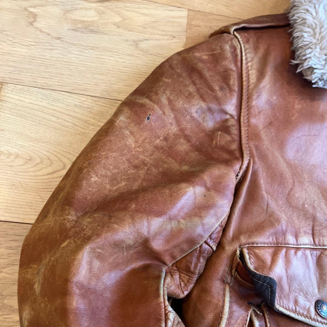 ヤ*グ様 レザー ファー付きブラウンジャケット　ショット　schott Ａ２　a