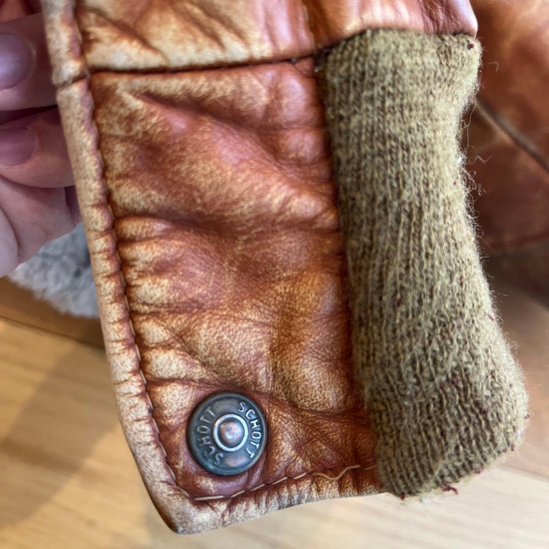 ヤ*グ様 レザー ファー付きブラウンジャケット　ショット　schott Ａ２　a