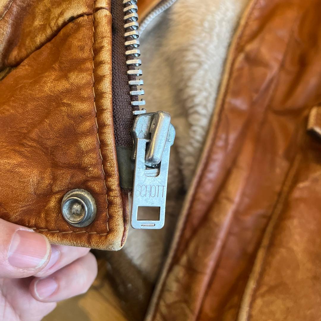 ヤ*グ様 レザー ファー付きブラウンジャケット　ショット　schott Ａ２　a